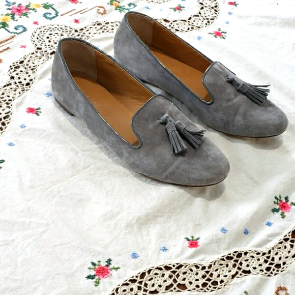 J. Crew Shoes - J.Crew Suede Leather Tassel Loafers in Dove Gray